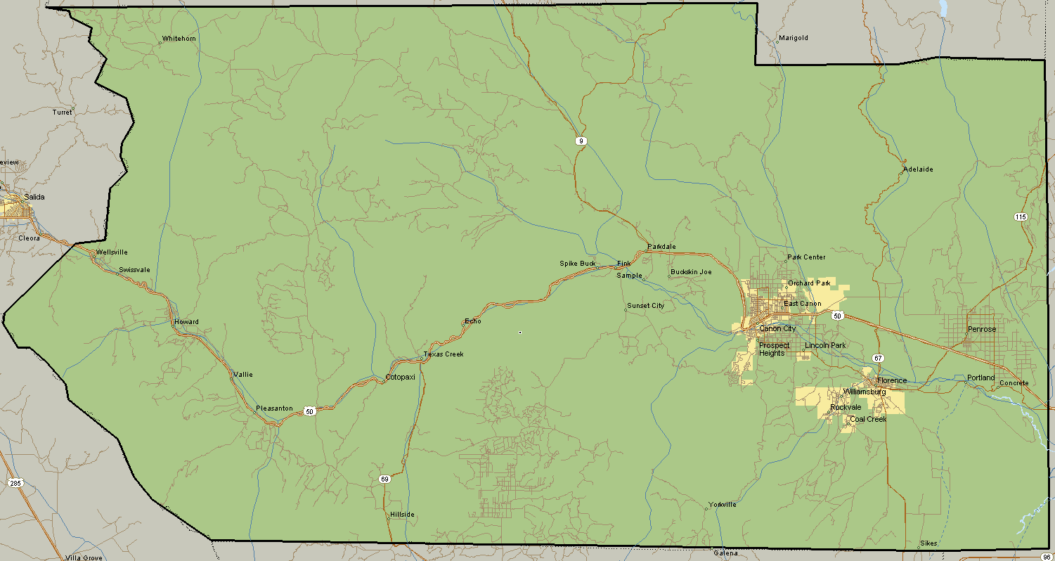 Map of Fremont County Colorado